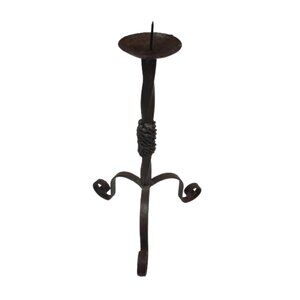 Vintage Hand-Forged Wrought Iron Candle Holder – 12” Tripod Scroll Base – No. 2